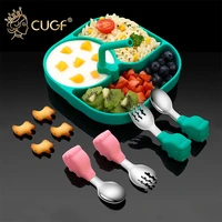 silicone dinner plate childrens tableware set baby spoon learning to eat complementary food independent eating fork spoon