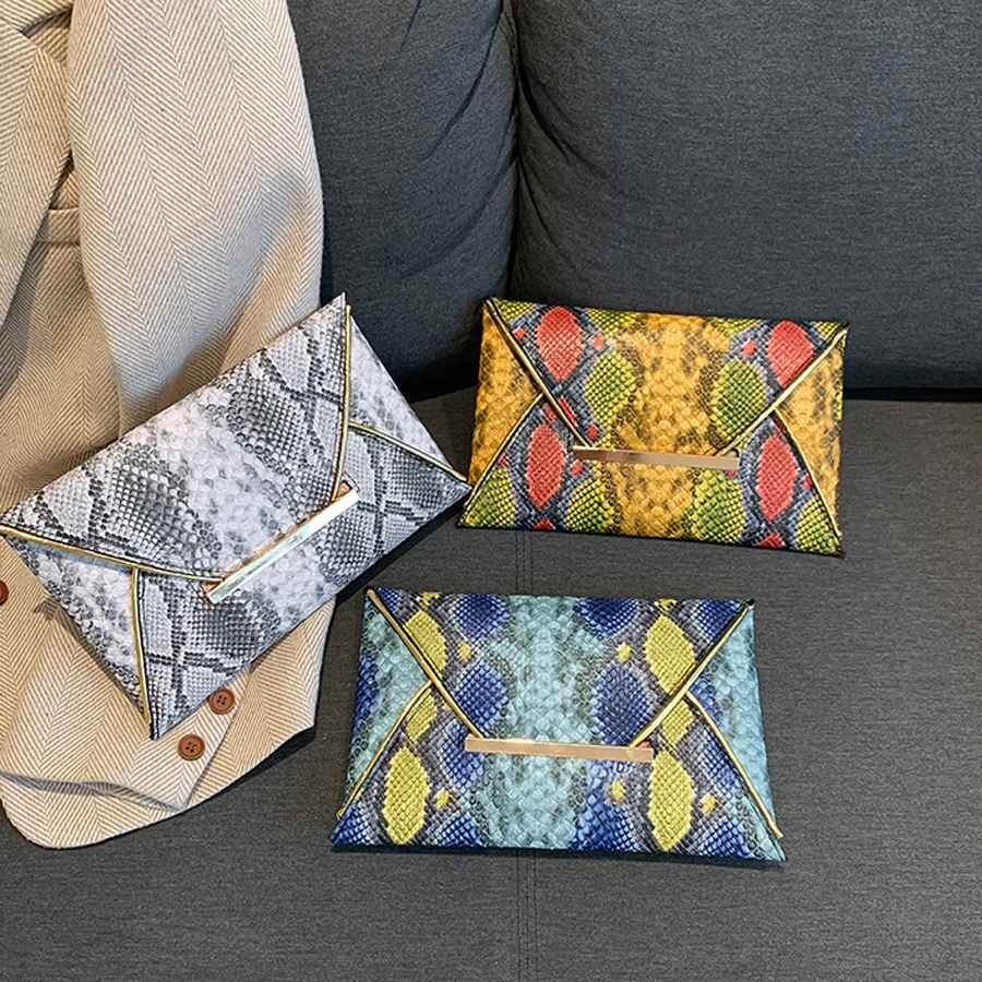 Модная женская сумка-конверт из искусственной кожи со змеиным узором аллигатора