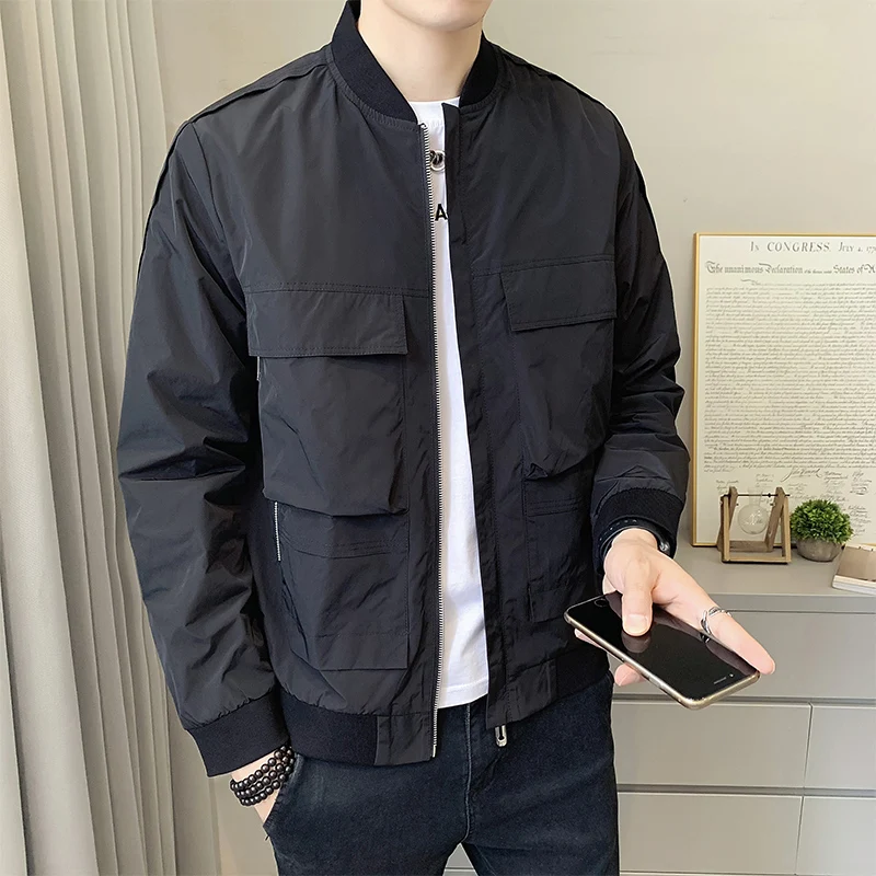 

Men Jacket 2022 Spring Thin Baseball Jackets Slim Men Zipper Windbreaker Fashion Casual Men's Solid Color Coat Outerwear W61