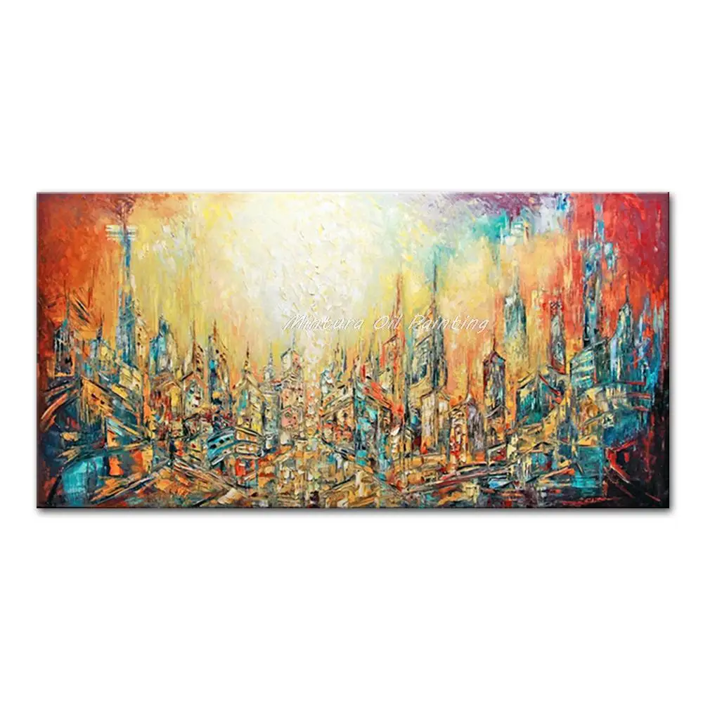 

Mintura Large Size Handmade Artwork Handpainted Oil Paintings On Canvas The City Abstract Views Modern Hotel Decoration Wall Art