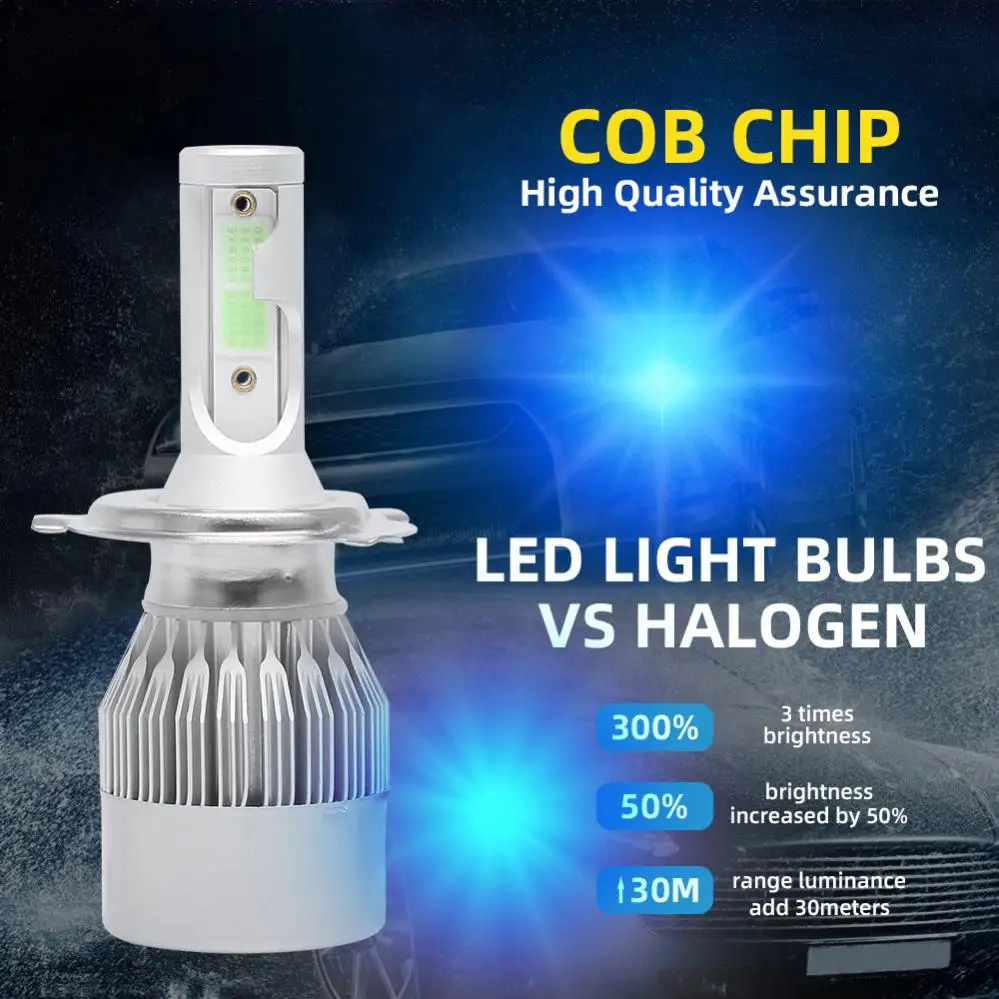 

2pcs H4 C6 COB LED Car Headlight Kit 3800LM 8000K 36W Hi or Lo Beam Auto Fog Light Bulb Car Head Lamp