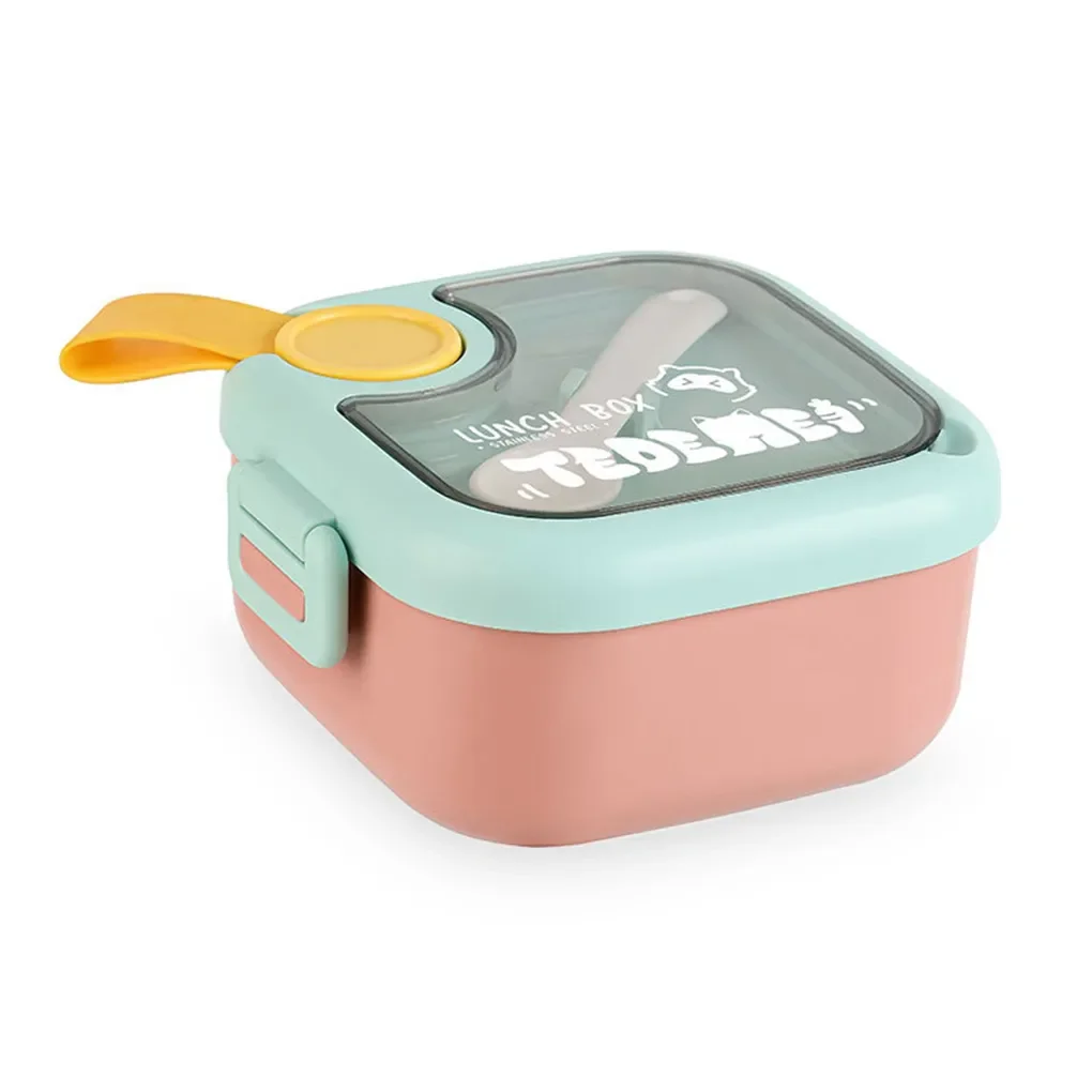 Food Lunch Box Spoon Portable Safety Locking Children Lunch Box Baby Child Outdoor Washable Bowl Tableware with Lid