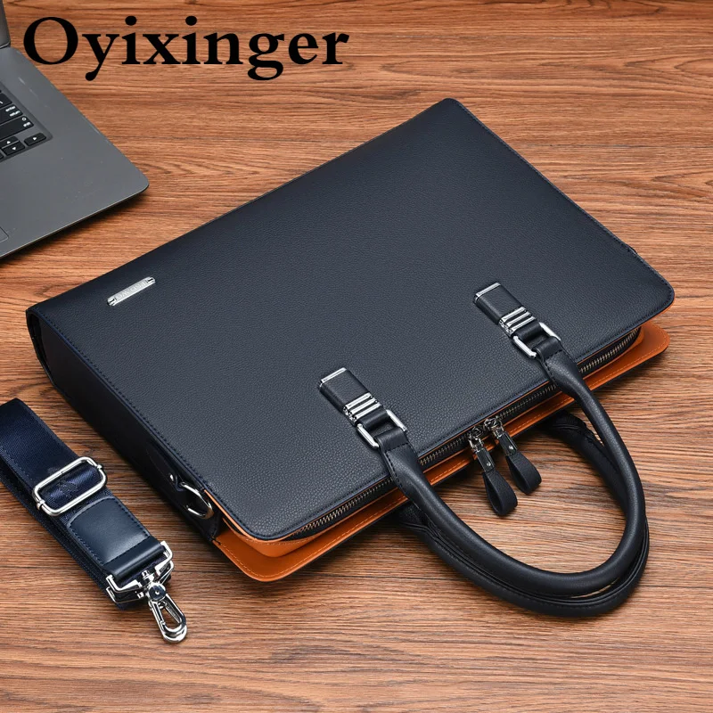 Oyixinger Men's Bag Fashion Leather Shoulder Bag For Man Business Briefcase For 14 15 inch Laptop Casual Large Capacity Handbag