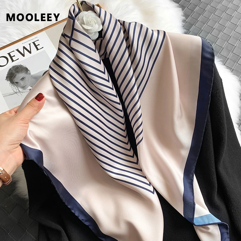 

Fashion Geometric Striped Silk Scarf New 90CM Big Square Bandana Women's Handmade Curled Luxury Lady Sunscreen Shawl Kerchief