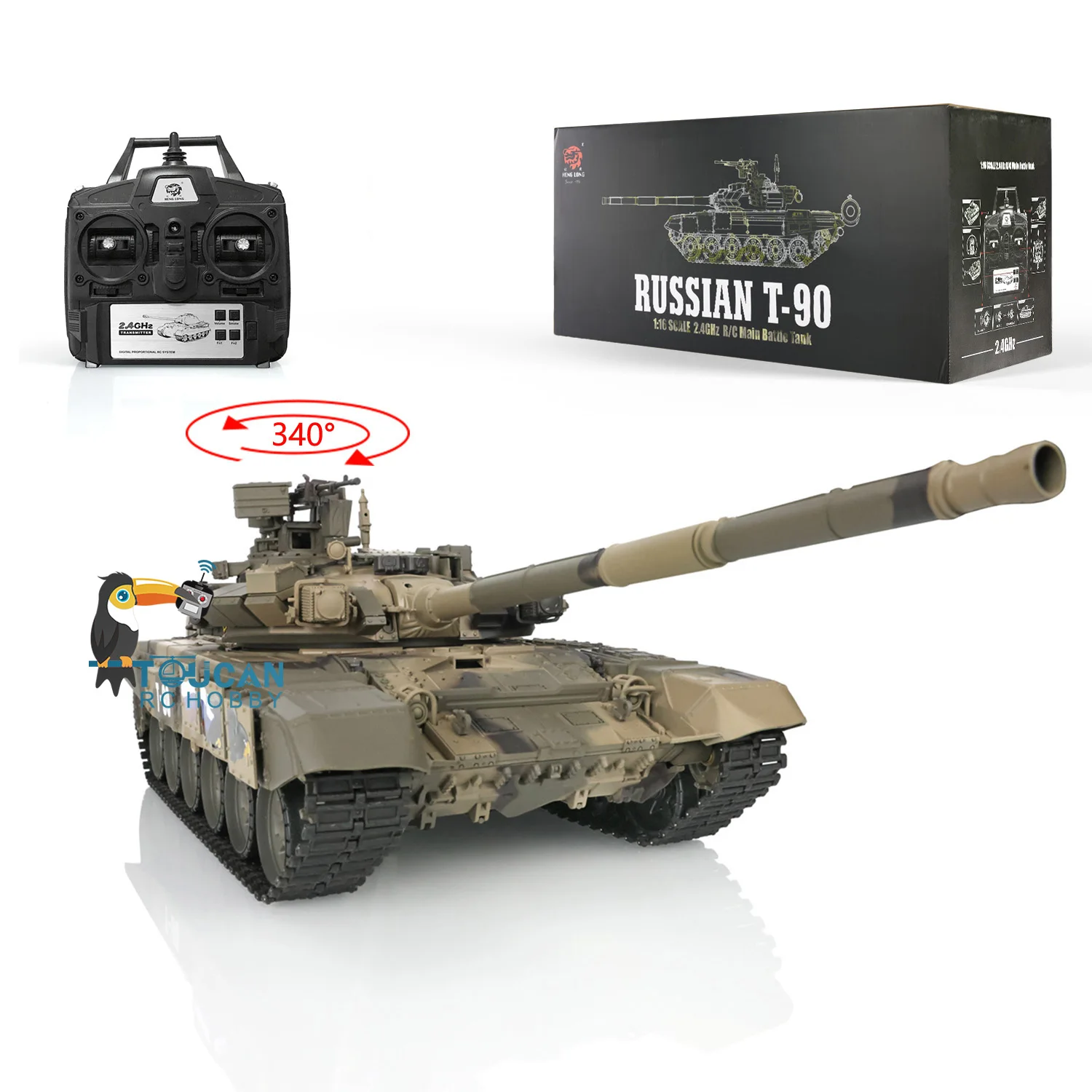 

2.4Ghz HENG LONG 1/16 7.0 Plastic Russia T90 RTR RC Tank 3938 W/ 360° Turret Speaker Light BB Shooting Smoke Unit TH17843-SMT4