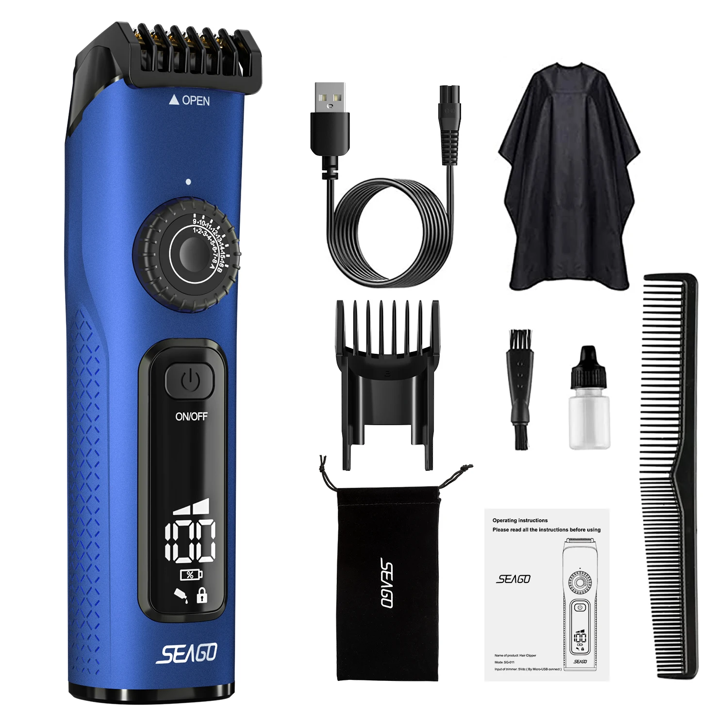 

Seago Electric Cordless Hair Clipper Machine Professional Hair Trimmer For Men With LCD Display Rechargeable Complete Set