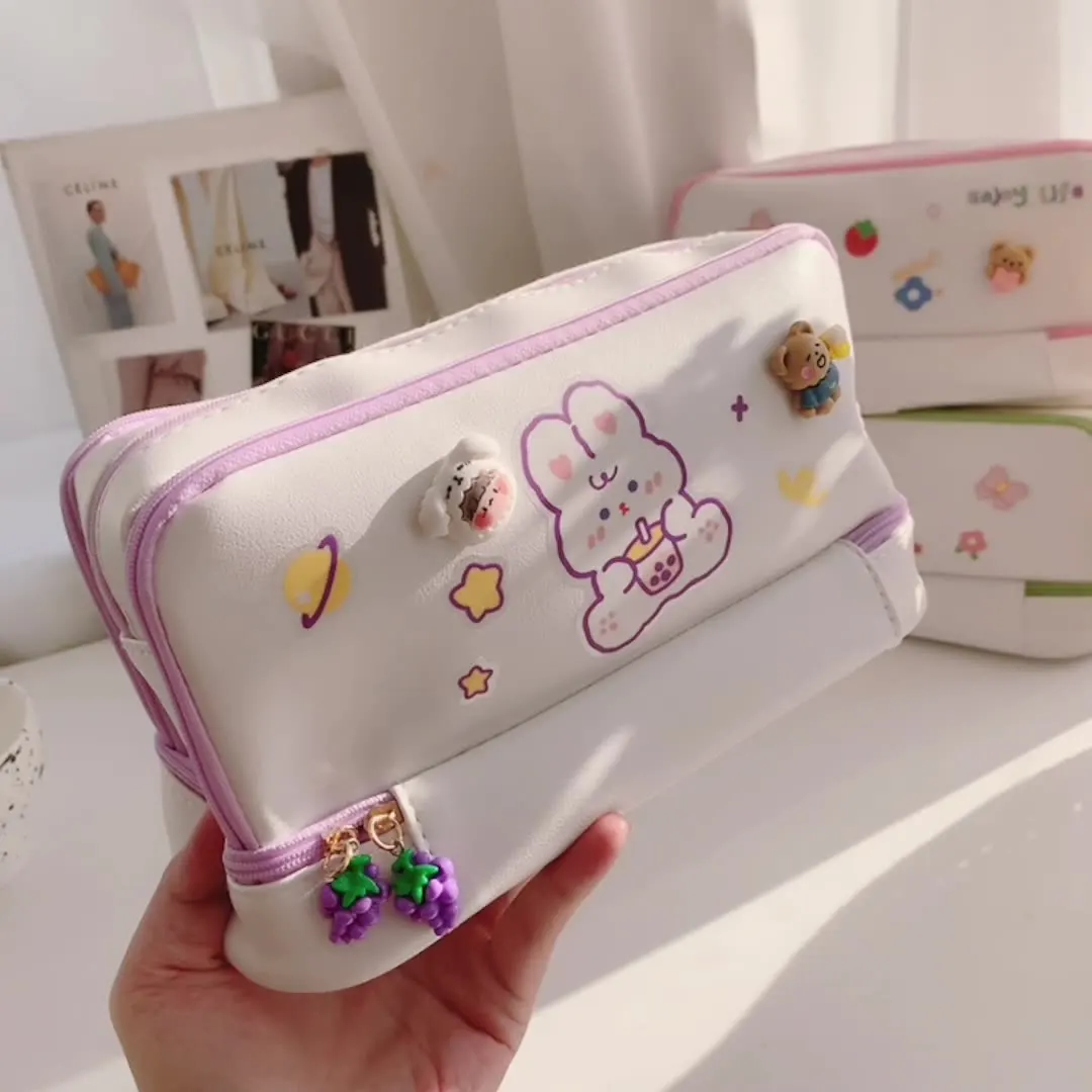 Пенал CHEN LIN двухслойный с сердечками для девушек вместительная сумка