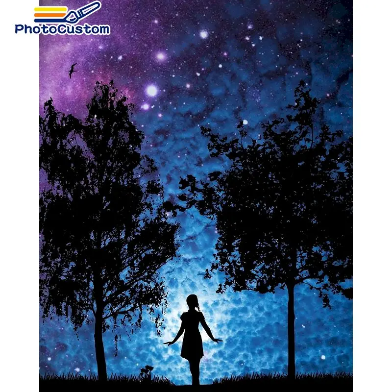 

PhotoCustom DIY Pictures By Number Sky Kits Drawing On Canvas Painting By Numbers Scenery zero based Painting Art Gift Home Deco