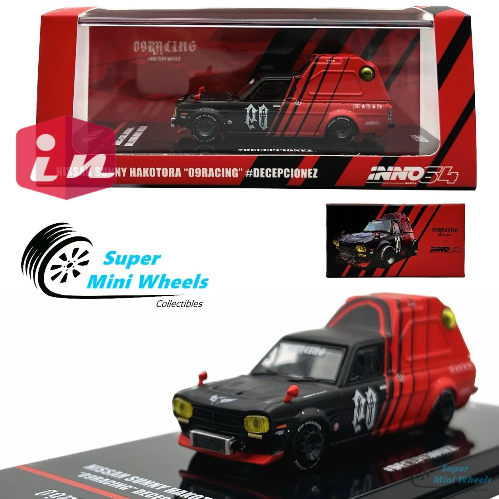 

INNO64 1:64 Sunny Hakotora "09RACING" #Decepcionez With Key Chain Diecast Model Car Collection Limited Edition Hobby Toys