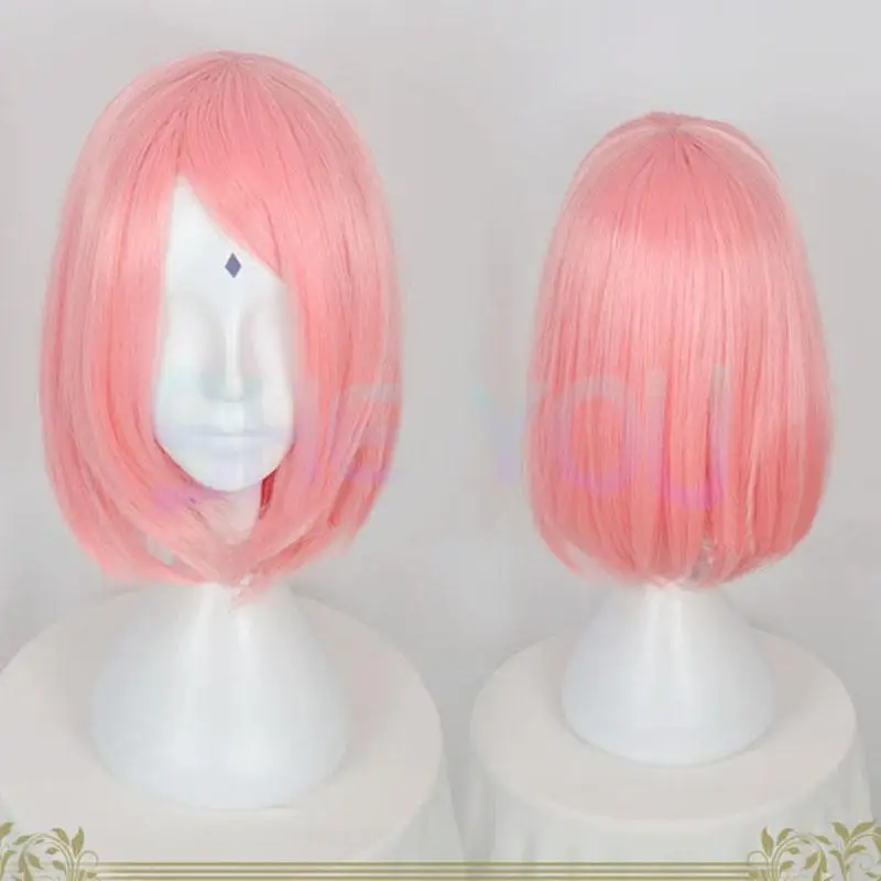 

Anime Haruno Sakura Short Pink Wig Heat Resistant Hair Cosplay Wigs + Wig Cap