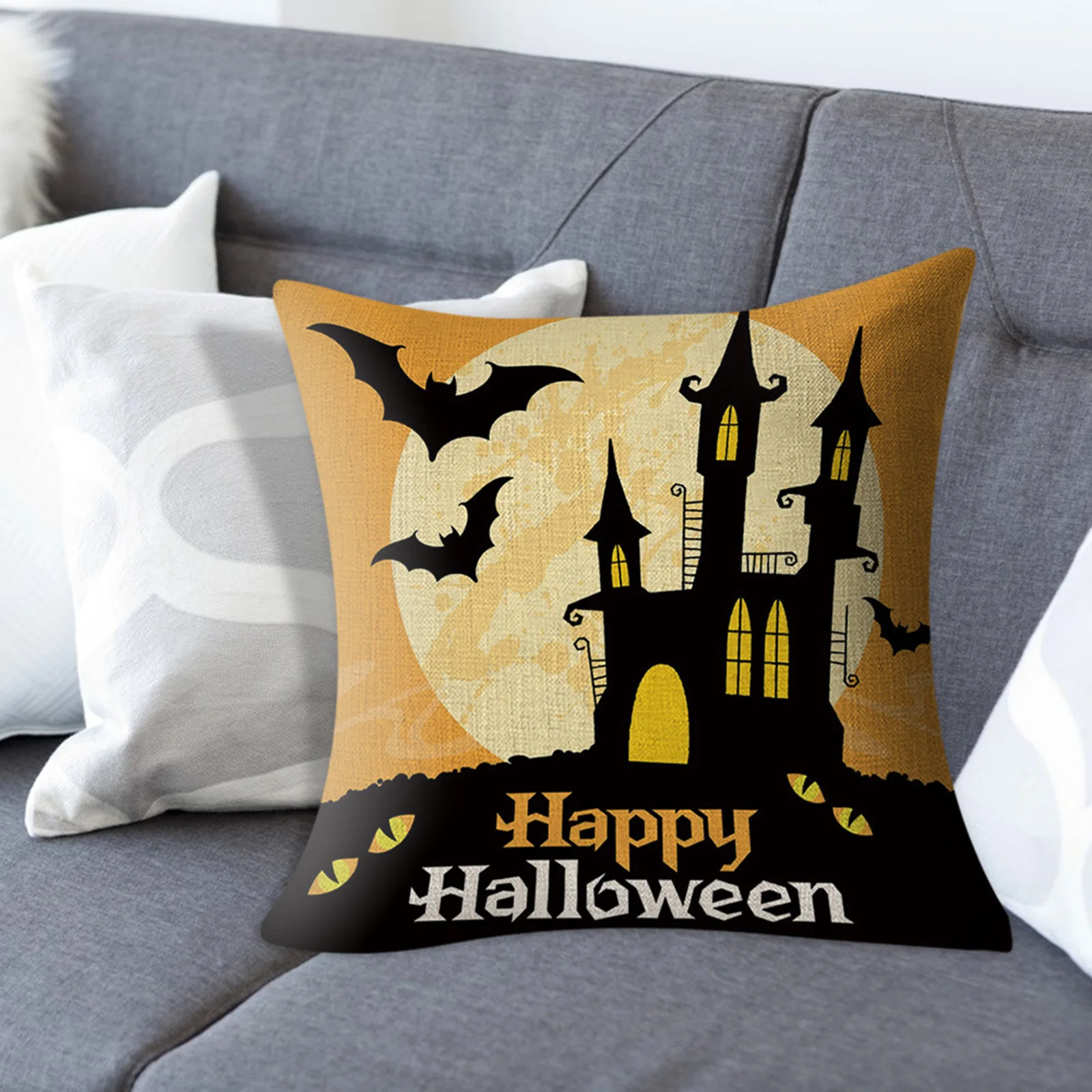 

Halloween Pillow Covers Trick or Treat Bat Pumpkin Zippered Square Pillowcase for Home Holiday Party Decoration