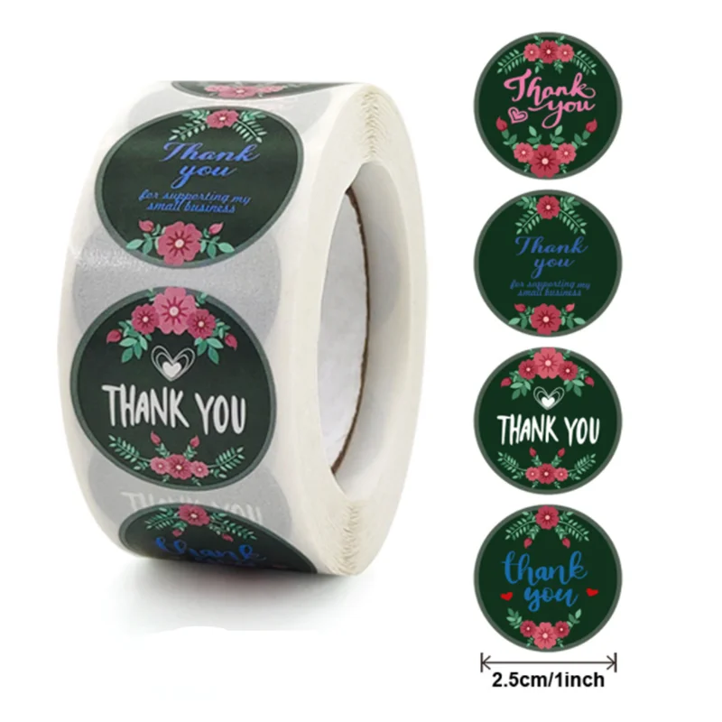 

500pcs/Roll 1inch Flower Black Stickers Seal Labels Gift Packaging Stickers Wedding Birthday Party Offer Stationery Sticker