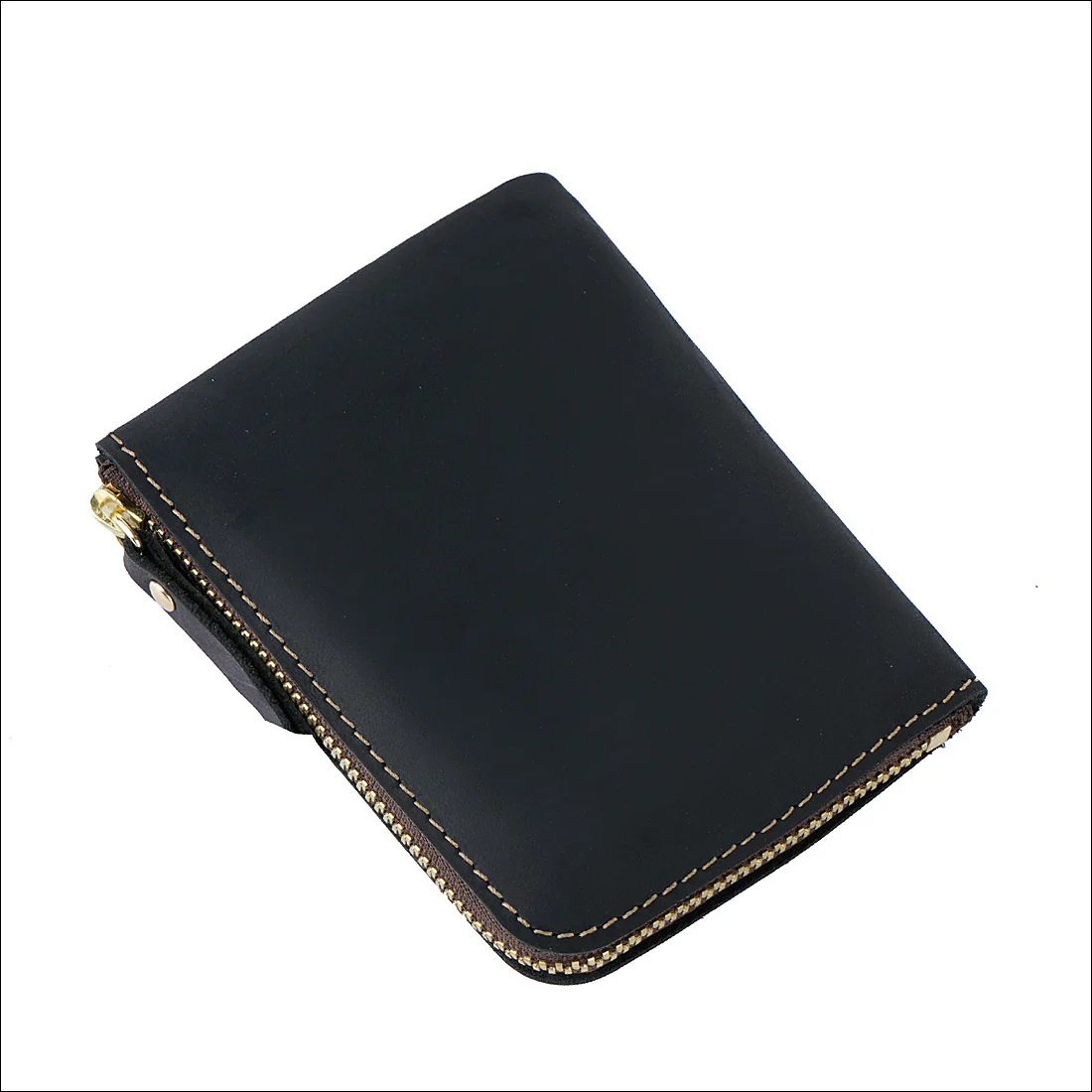 Free Custom Letters Men's Purse Manual Leather Short Crazy Horse Leather Zipper Money Clip Layer Cowhide Wallet