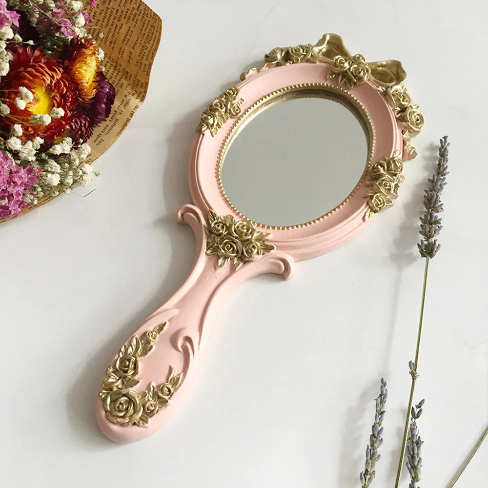 

1Pc Makeup Mirror Rectangle Hand Hold Cosmetic Mirror With Handle Cute Creative Wooden Vintage Hand Mirrors Makeup Vanity Mirror