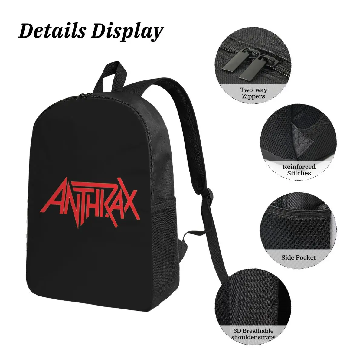 Фото Рюкзак с логотипом музыкальной группы Anthrax, сумка для книг для мальчиков и девочек, школьная сумка, сумки на плечо для компьютера, 3 шт., изолированная сумка для обеда, пенал №3
