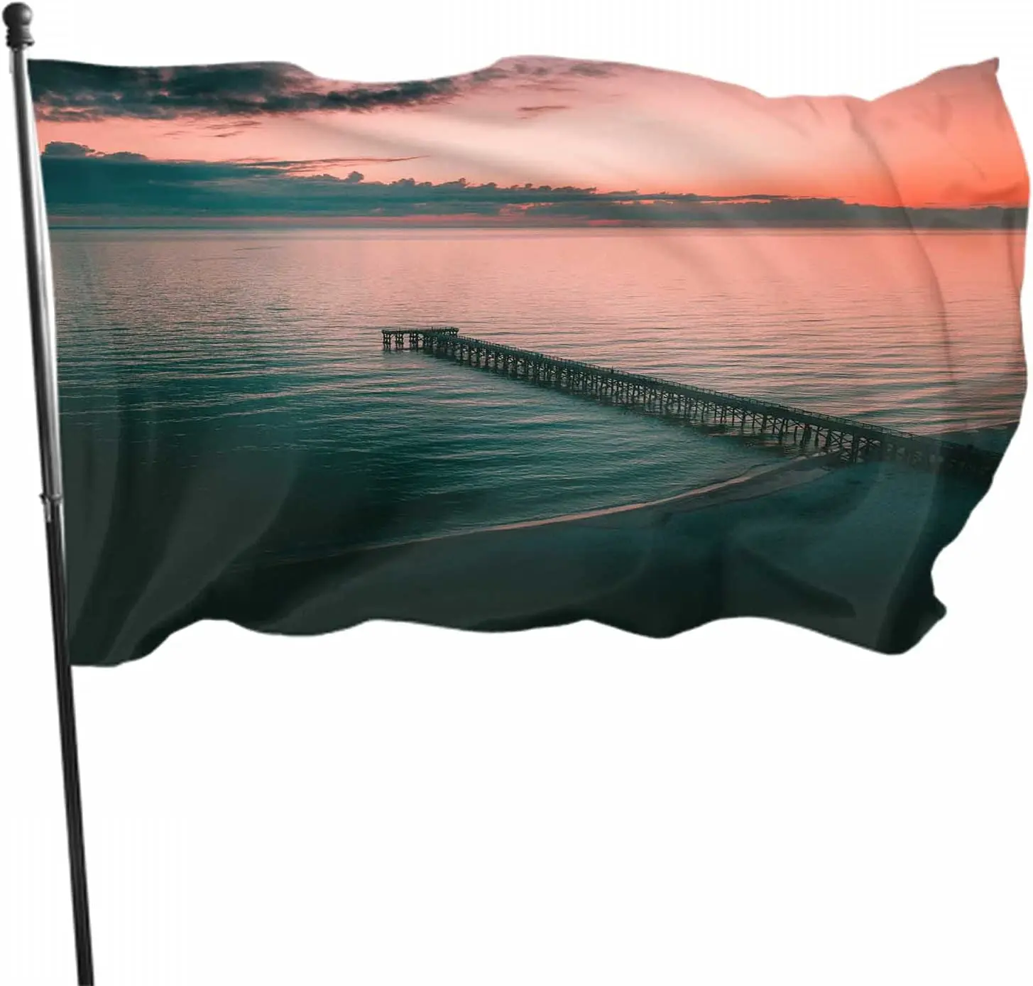 

Landscape Flag Decor 3x5 Ft River Beautiful Ocean Sky Pier Dock Shore Sunset Dusk Evening Nature Cloud Polyester Outdoor Decor
