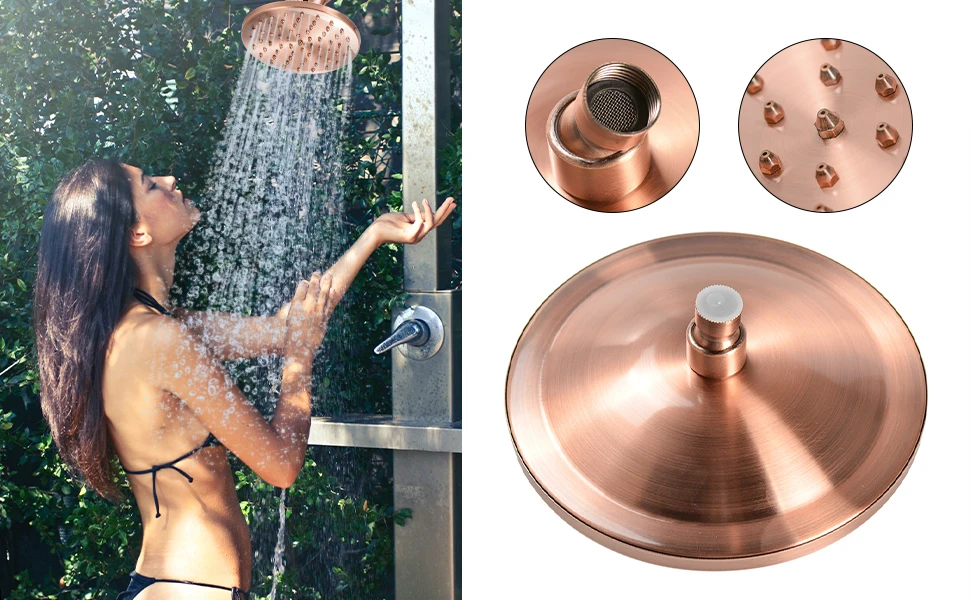 8 inch round vintage retro bathroom rain shower head antique red copper hose top shower sprayer bathroom single head tools free global shipping