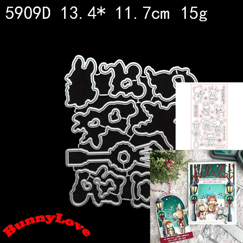 

Прозрачные штампы и металлические пресс-формы BunnyLove Веселые кэроллеры для изготовления зимних рождественских поздравительных открыток для скрапбукинга