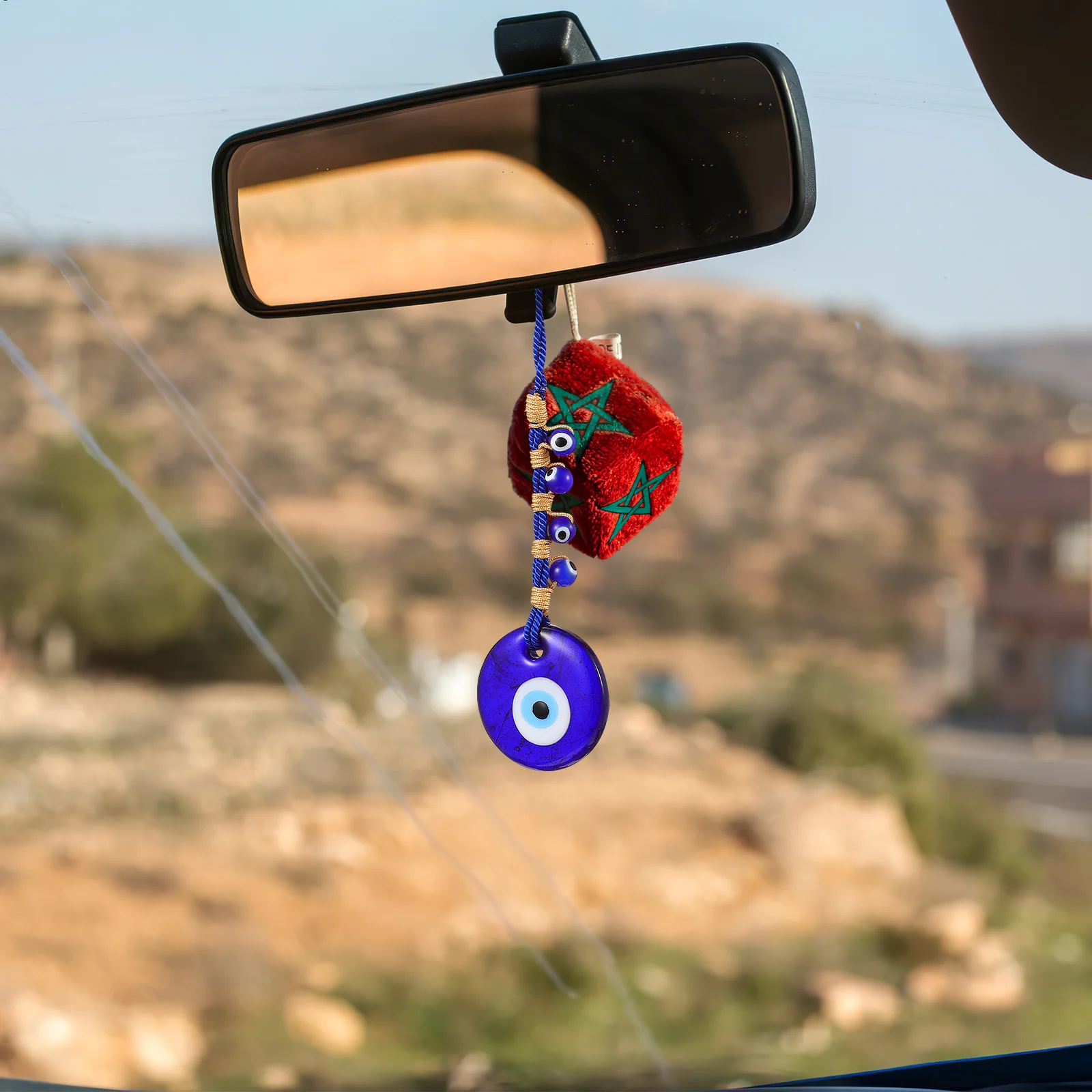 

3 Pcs Devil's Eye Key Glass Pendant Hanging Ornament Bag Charm Car Accessories Charms Pendent Rear View Mirror Decor