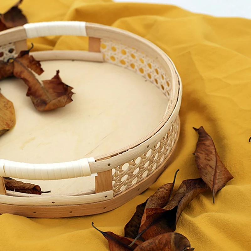 Акция! Ротанговый сервировочный поднос круглая десертная тарелка для пикника