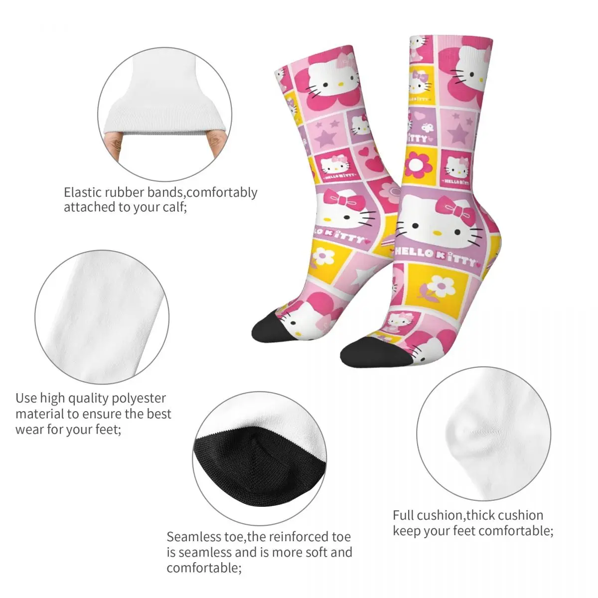 Hello Kitty Socks Winter Sanrio Stockings Funny Unisex Men High Quality Custom Outdoor Anti-Slip