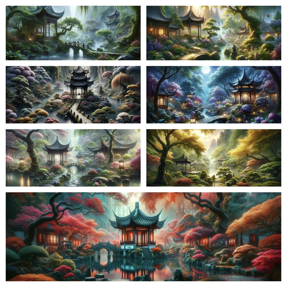 5D DIY алмазная живопись пейзаж Луна маленький мост плавучая вода павильон мозаика