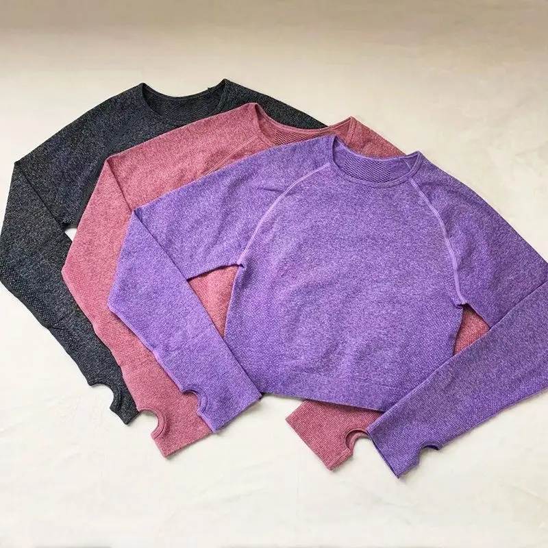 

Женские рубашки для йоги, весенне-осенняя Спортивная футболка, уличные спортивные костюмы, облегающая короткая эластичная одежда для фитне...