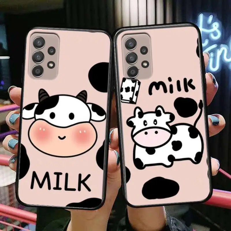 

Cute Cartoon Milk Cow Phone Case Hull For Samsung Galaxy A70 A50 A51 A71 A52 A40 A30 A31 A90 A20E 5G a20s Black Shell Art Cell C