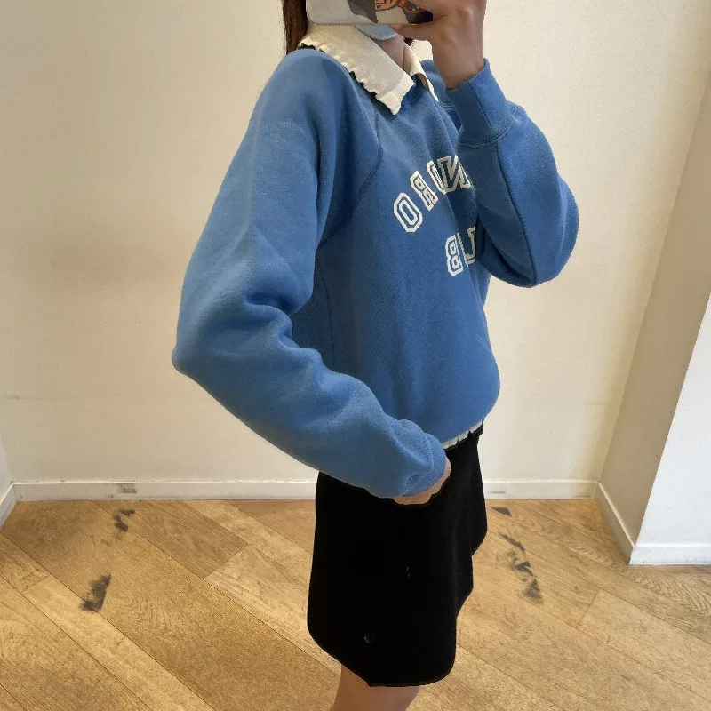 

2021 Autumn and Winter New Contrast Color Doll Collar Letter Print Long-sleeved Pullover Sweatshirt