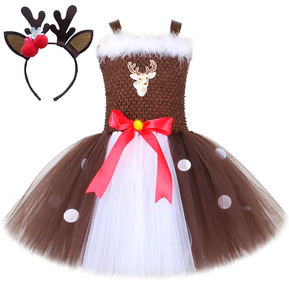 

Deer Costume For Girls Christmas Tutu Dress Toddler Baby Birthday Outfit Reindeer Animal Cosplay Kids Halloween Dress Up Clothes