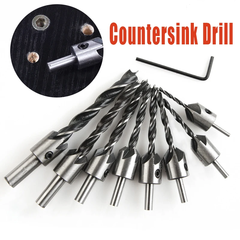 

7pcs 3mm-10mm HSS 5 Flute Countersink Drill Bit Set Carpentry Reamer Woodworking Chamfer End Milling Hole Wood Press Set Reamer