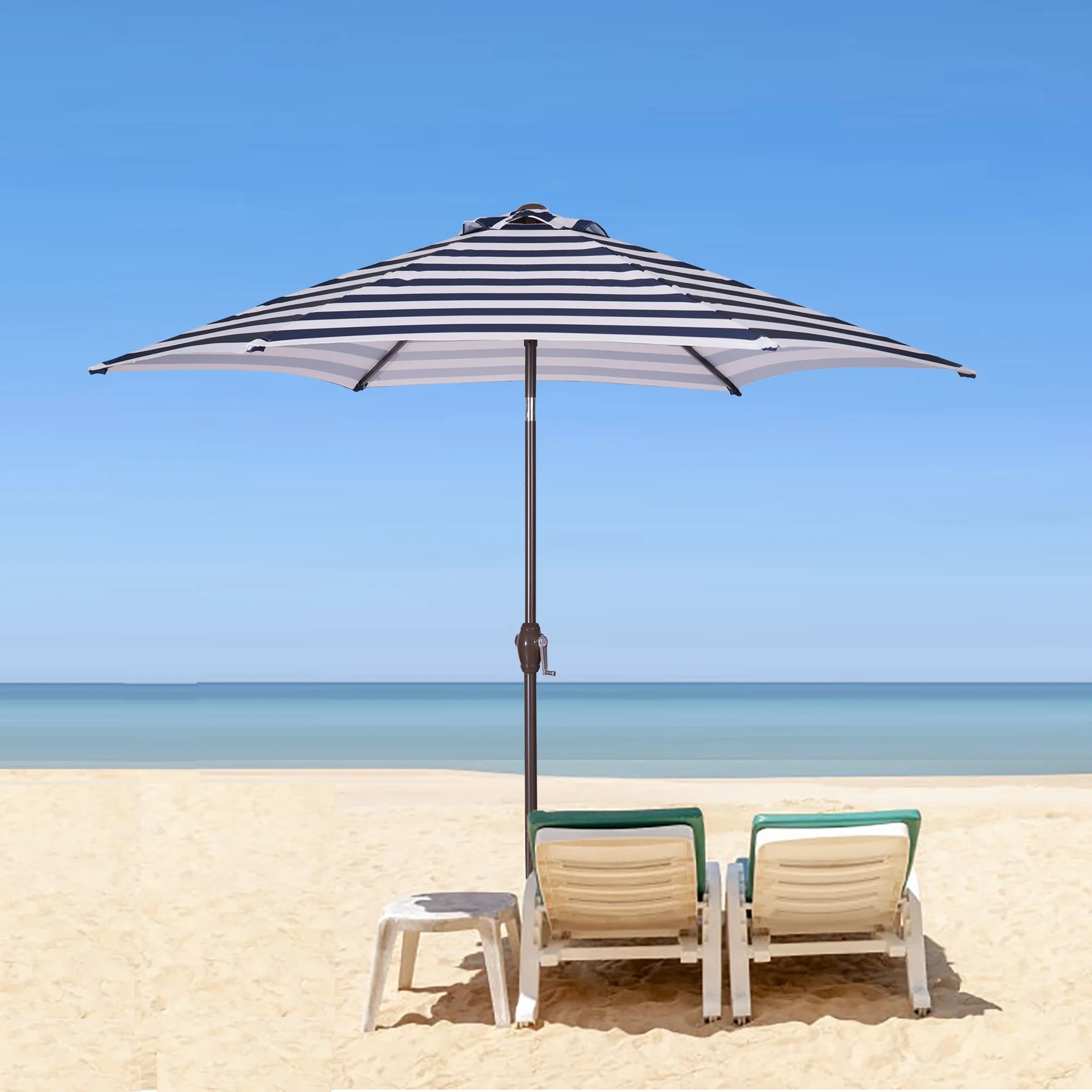 

Umbrella Beach Outdoor Patio 8.6-Feet Market Table Umbrella with Push Button Tilt and Crank Blue/White Stripes No Base