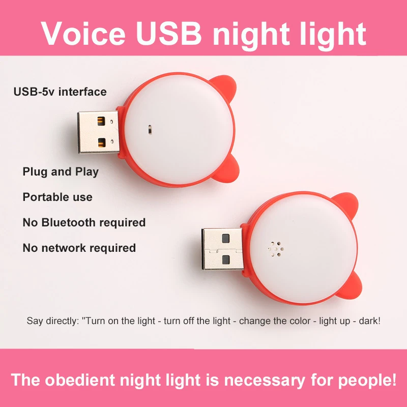 

USB Smart Voice Control Night Lights Interface Night Light Cute Cat Intelligent Voice Night Lamp Command Control Kids Gifts