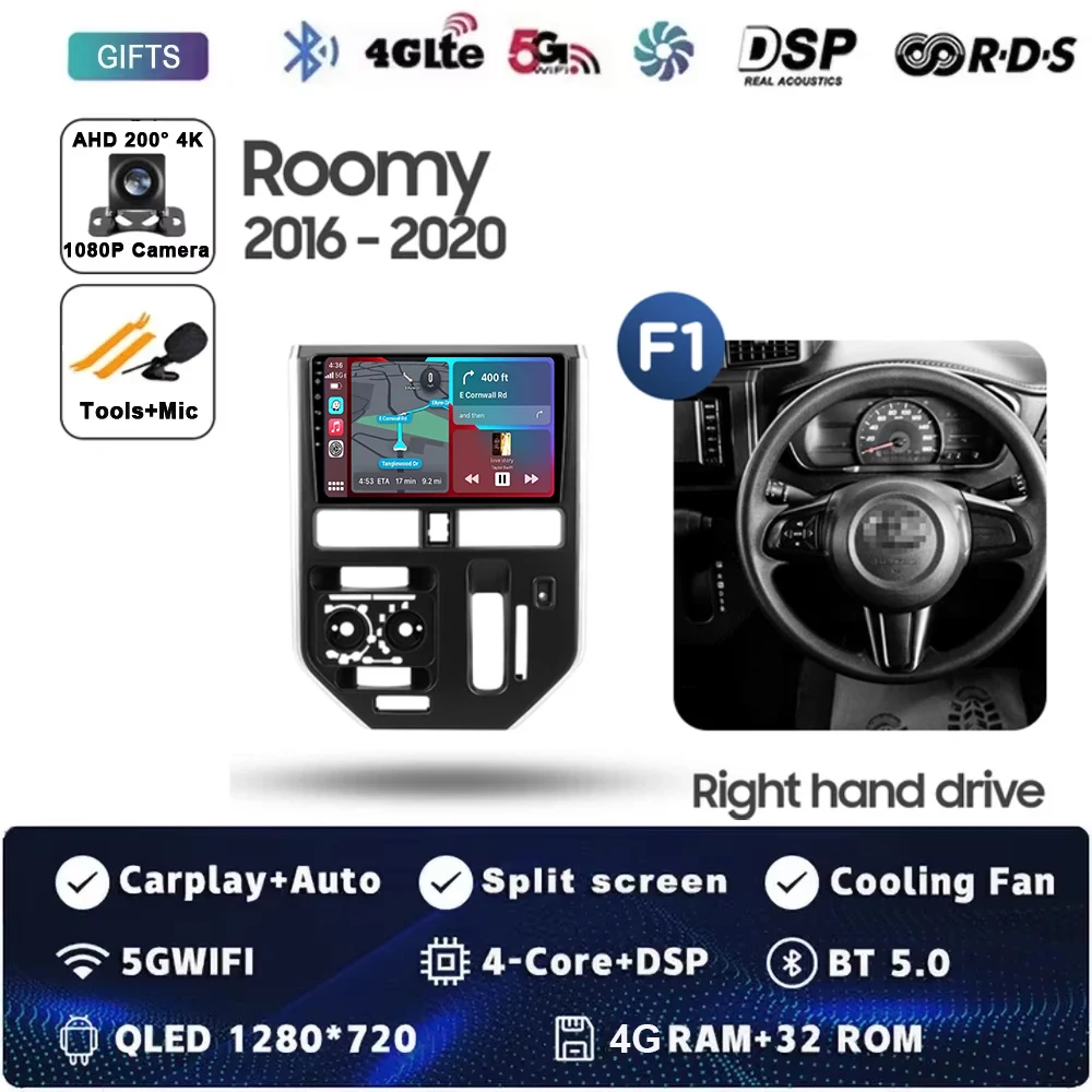 

Для Toyota Tank Roomy 2016-2023 Android 15 Автомобильный радиоприемник GPS-навигация QLED Carplay Авто мультимедийный стереоплеер BT WIFI RDS 4G