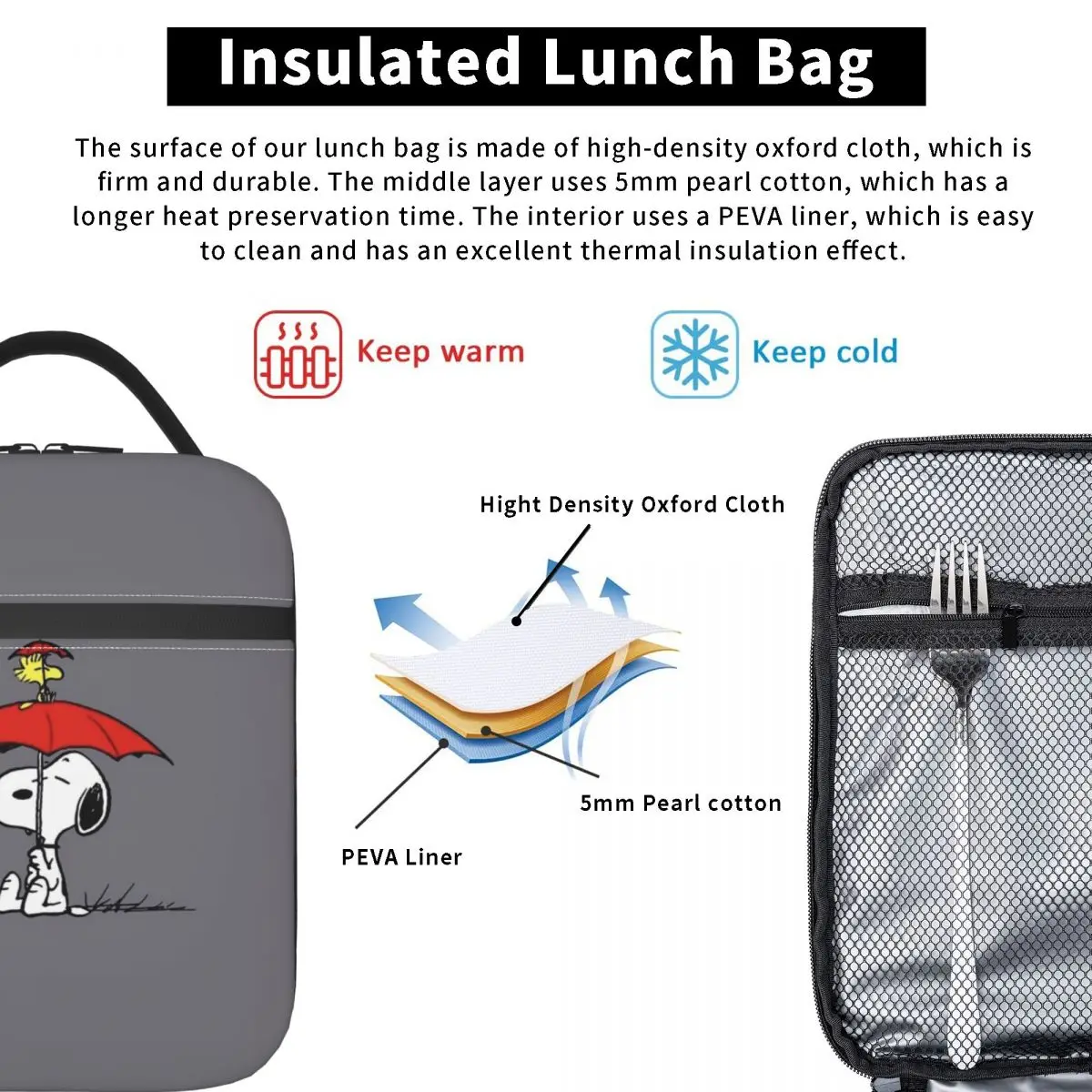 Оригинальные Изолированные сумки для ланча S-Snoopys Woodstock женщин многоразовый