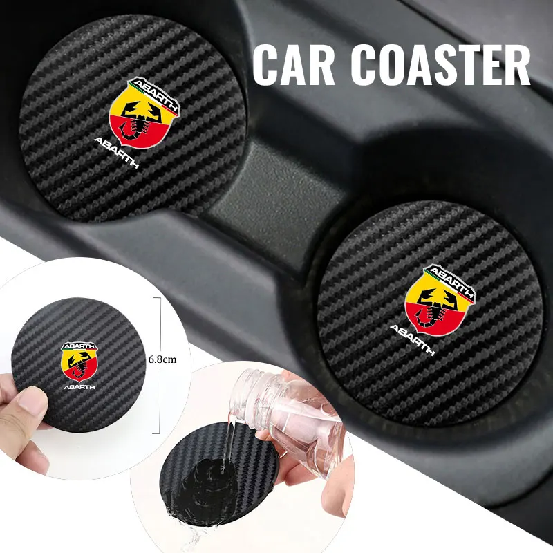

2Pcs Car Coasters Set PU Leather Water Cup Holder Pads Interior Auto Accessories For Fiat Punto Abarth 500 Stilo Ducato Palio