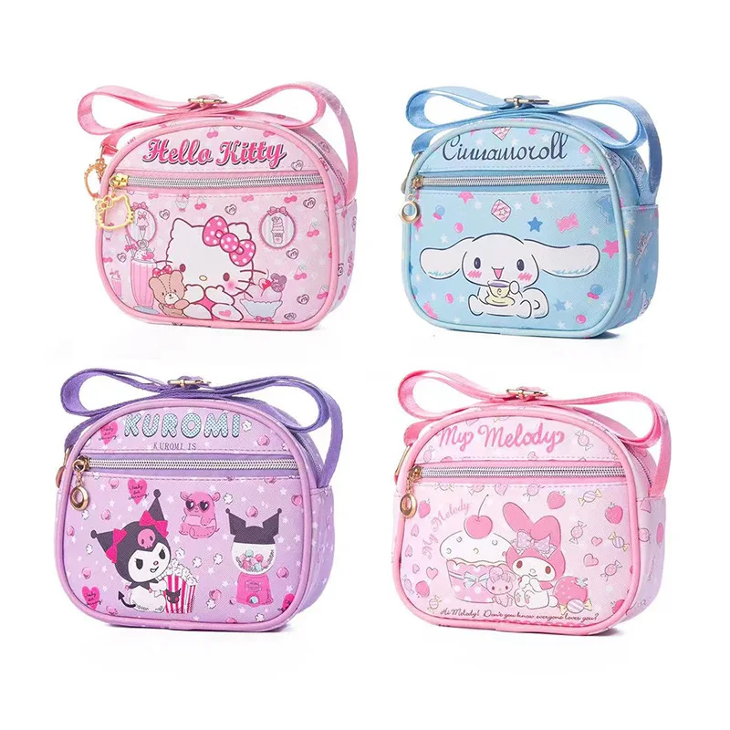 

Sanrio Cinnamoroll Kuromi HelloKitty MyMelody Mini Shoulder Crossbody Small Bag Leather Waterproof Zipper Key ID Storage Bag