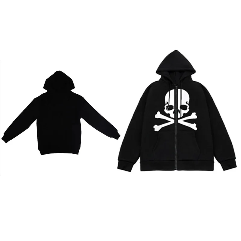 

2022 Clothing Grunge Y2K Punk Harajuku Hip Hop Streetwear Sweatshirt Zip-Up Cardigan Gothic Skull Graphic Print Hoodie Pullover