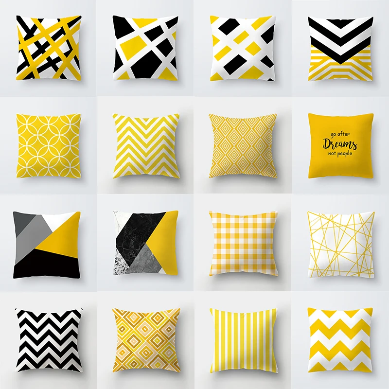 45x45 см наволочка желтого цвета с геометрическим рисунком в стиле пэчворк