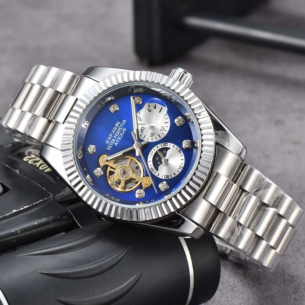 

New Original Watches For Mens Multifunction Stainless Steel Automatic Mechanical Watch Classic Tourbillon Moon Phase AAAAA Clock