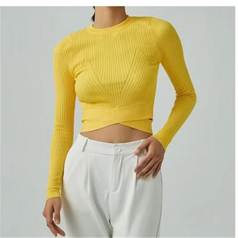 

Fashion Women's Knitted Pullover Round Neck Slim Solid Color Hem Gross Cut Out Long Sleeve Sweater Autumn 2023 New 17A423