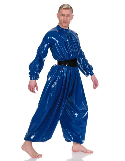 Латексная резина Gummi Синий комбинезон Зентаи Пояс Костюм ручной работы Колготки