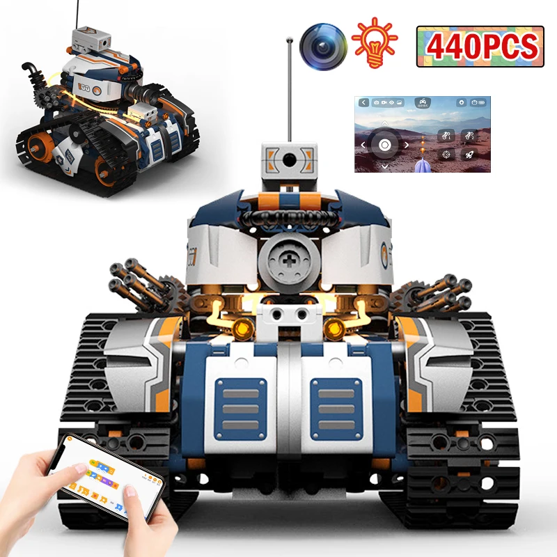 

440Pcs Military WW2 Camera Rc Car War Tank Model Building Blocks City Remote Control Panzer Vehicle Bricks Toys for Children