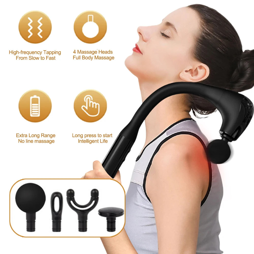 Фасциальный массажный пистолет с изогнутой длинной ручкой высокочастотный