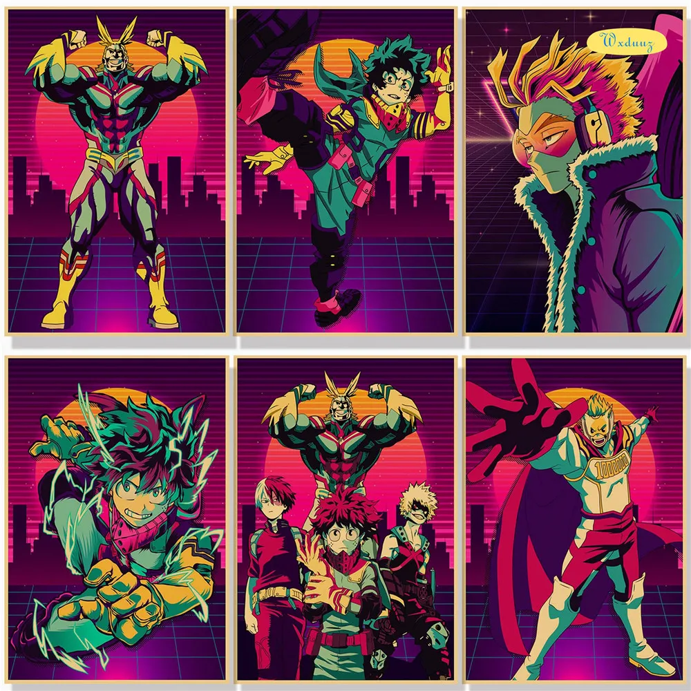 

High Quality Retro Anime Manga My Hero Academia High Quality Kraft Paper Poster HD Print Boy Room Wall Sticker Bar Cafe Art A516