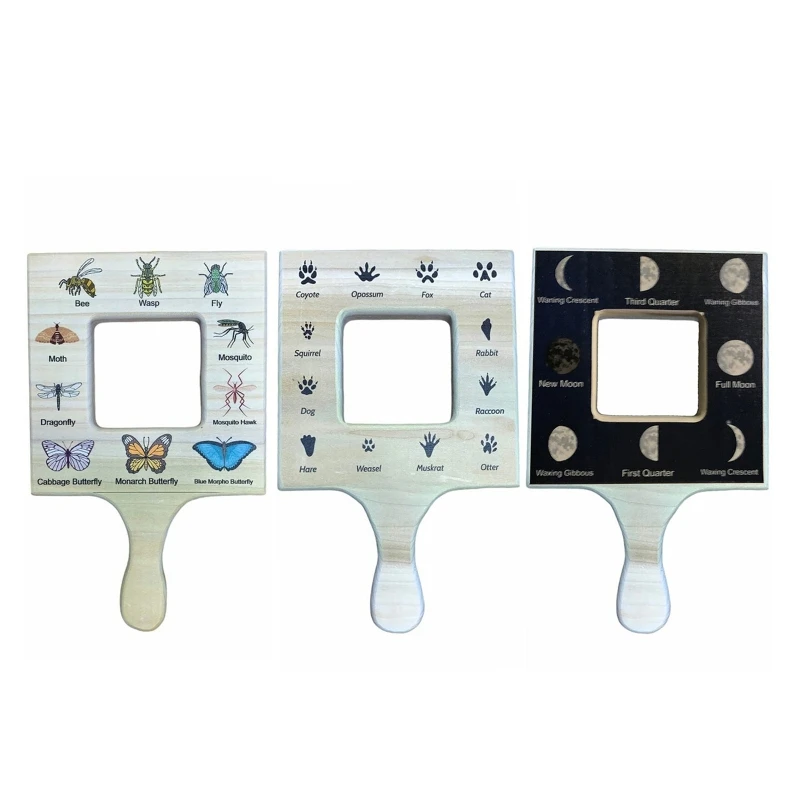 

Двусторонний деревянный натуральный видоискатель для креативного путеводства по животным с облаками и листьями