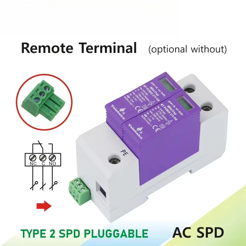 Фото Устройство защиты от перенапряжений AC SPD 385В 10кА-20кА T2 2P, однофазное устройство защиты от перенапряжений низкого напряжения 220В-240В. №4