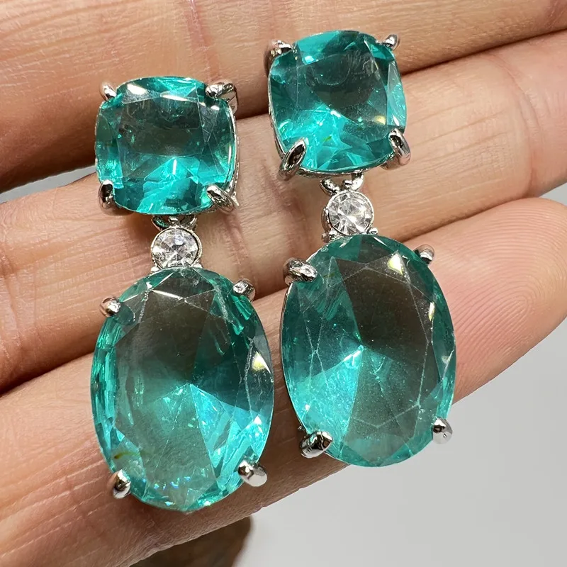 

серьги женские серьги висячие бижутерРоскошные Дизайнерские овальные большие серьги с зеленым цирконием и кристаллами для женщин, серебря...