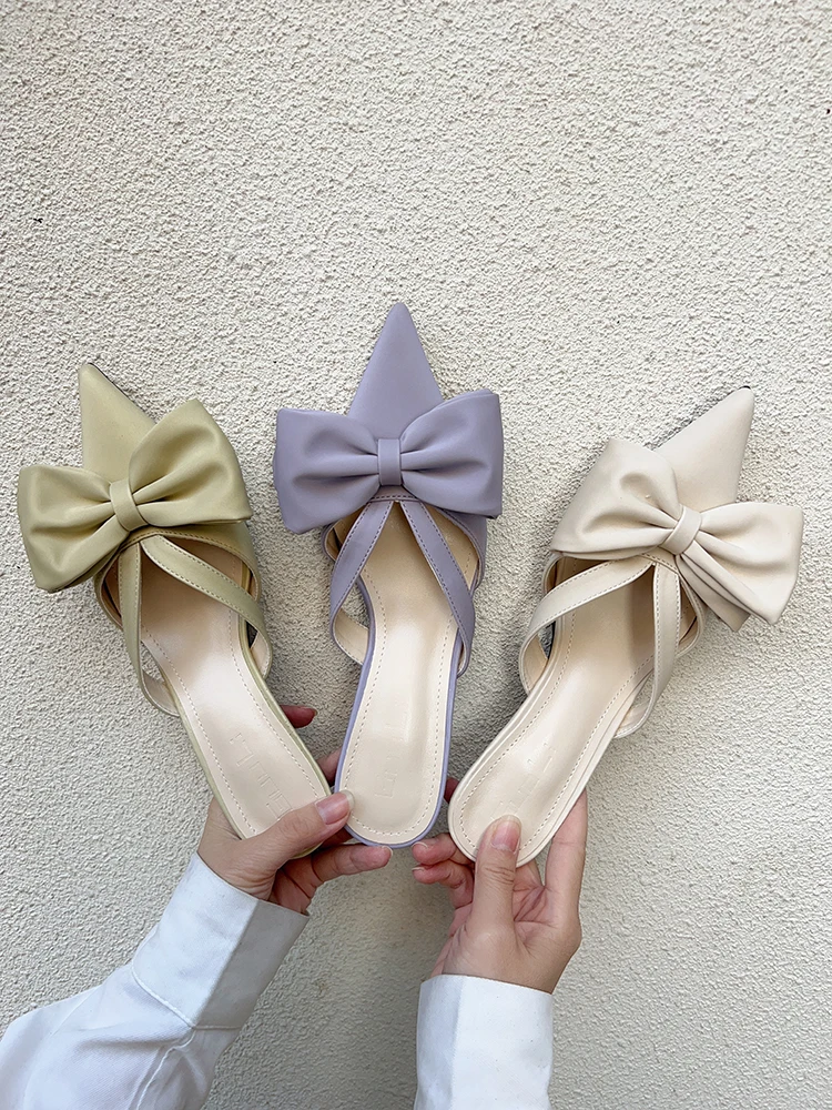 

Туфли женские с заостренным носком, повседневные тонкие мягкие туфли-лодочки, с бантом-бабочкой, черные, бежевые, 2023