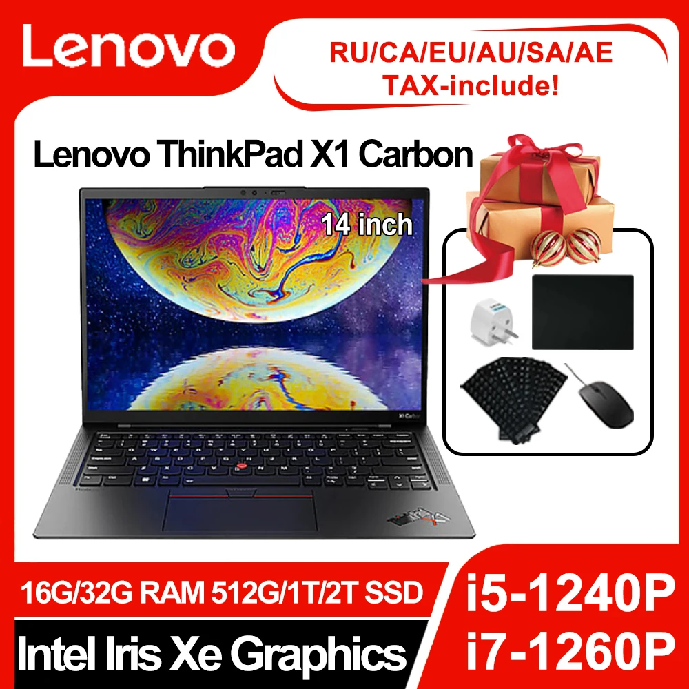 2022 Новый ноутбук Lenovo ThinkPad X1 Carbon 12-го поколения i5-1240P/i7-1260P 16/32ГБ ОЗУ 512ГБ/1ТБ/2ТБ SSD 14" Высококлассный тонкий и лёгкий ультрабук